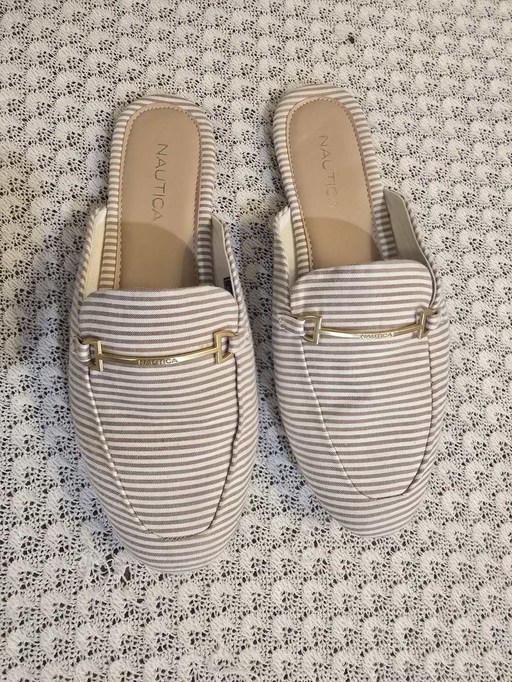 Nautica Women's Beige Striped Slip-On Loafers